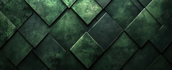 Obraz premium Dark green diamond pattern background with seamless geometric tiles and artistic texture, conveying a modern and elegant style for contemporary design and decoration