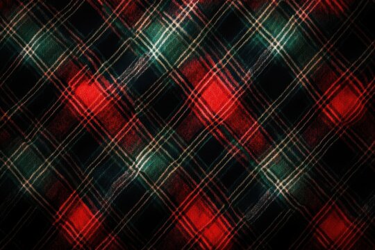 Dark green and red tartan pattern creating a classic and cozy atmosphere with diagonal lines - Powered by Adobe