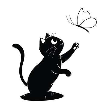 Charming Black Cat Butterfly Moment
