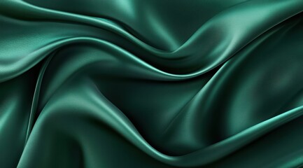 Fototapeta premium Luxurious dark green satin fabric background with soft folds and elegant smooth texture