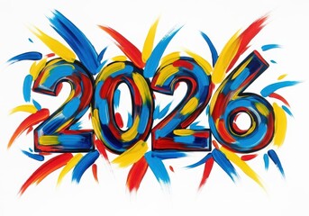 Fototapeta premium Colorful Abstract Artwork Representing New Year 2026 with Vibrant Brush Strokes and Shapes