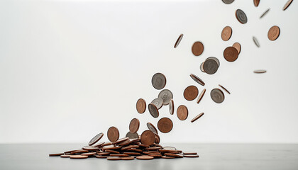 Scattered coins frozen in the process of tossing for finance and bill payments