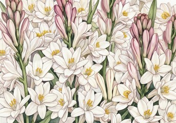 Beautiful Floral Arrangement Featuring White and Pink Flowers in a Lush Botanical Landscape