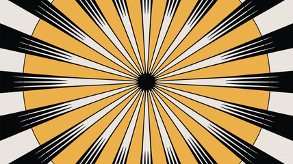 Fototapeta premium A radial pattern with yellow and white alternating rays emanating from a central black circle