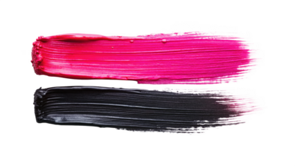 Two brush strokes of pink and black paint isolated on transparent background