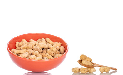 Unshelled peanuts isolated on white background, macro.	
