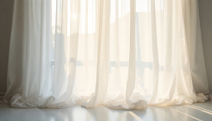 Sheer curtain gently flowing in still air by the window