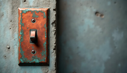 Oxidized copper switch panel on neutral background