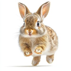 Obraz premium A rabbit in mid-hop with a white background.