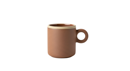 Brown ceramic mug isolated on transparent background, perfect for coffee or tea