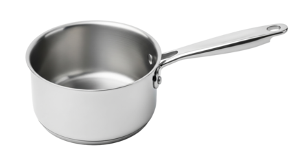 Stainless steel saucepan with handle isolated on transparent background for cooking