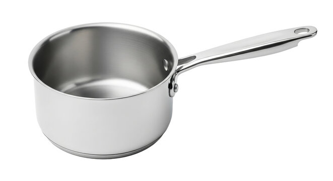 Stainless steel saucepan with handle isolated on transparent background for cooking