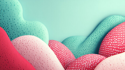 Soft abstract shapes with textured patterns in pastel tones create a cozy and airy atmosphere.
