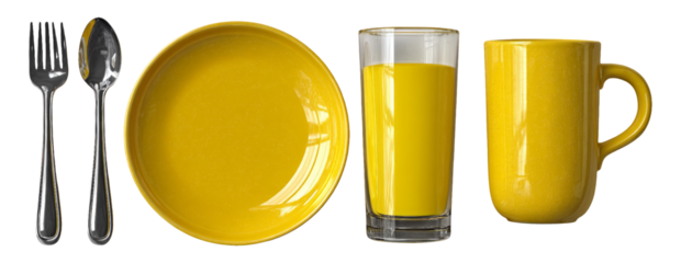 Bright Yellow Kitchenware Set Isolated on Transparent Background