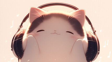 ポップで可愛い音楽好きの猫　ヘッドフォンイラスト