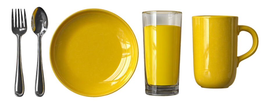 Bright Yellow Kitchenware Set Isolated on Transparent Background