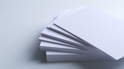 A neatly stacked arrangement of blank white sheets of paper on a smooth surface, ideal for creative projects
