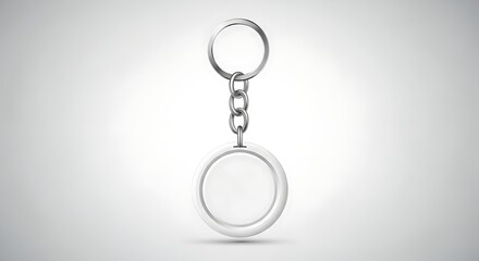 Elegant Silver Keychain with Blank Round Insert, Isolated on White Background.