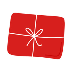 Christmas box red ribbon decoration on white background | festive holiday ornament