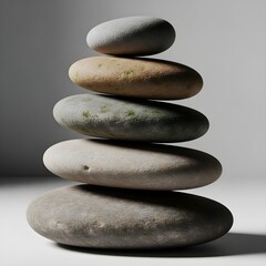 Balanced Zen Stone Stack Pebbles and Rocks on Grey Background