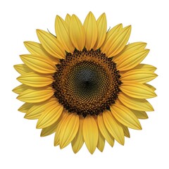 Fototapeta premium Vibrant yellow sunflower head isolated on white background