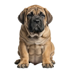 Obraz premium A charming and adorable fawn-colored puppy of a prominent dog species or breed name sits attentively, showcasing its muscular build and innocent expression