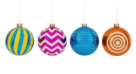 Isolated set of Christmas ornaments, colorful, festive, holiday season, merry bright, happy