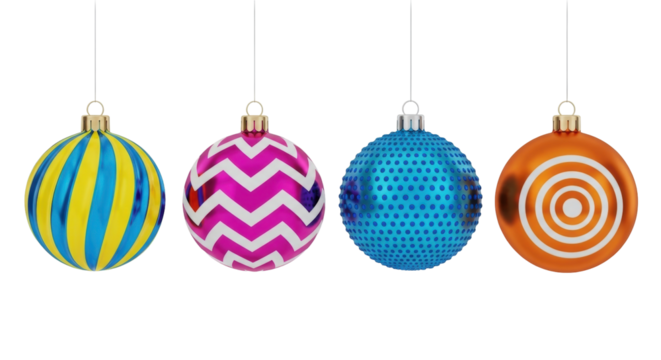 Isolated set of Christmas ornaments, colorful, festive, holiday season, merry bright, happy