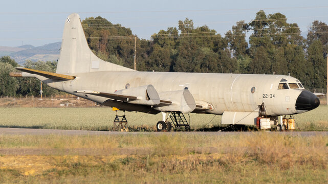 Moron, Spain - 20 Apr 23: Retired Lockheed P-3 Orion aircraft on the ground