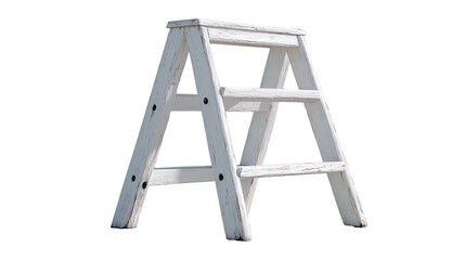 White wooden step ladder isolated on black background. Isolated on transparent background.