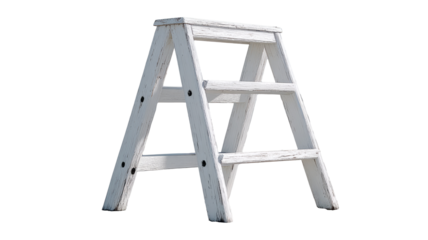 White wooden step ladder isolated on black background. Isolated on transparent background.