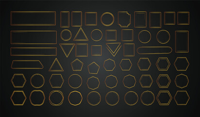 Set of golden frames circles frames isolated on black background. Luxury Geometric Borders Set