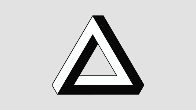 An impossible triangle with black and white bars on a light gray background optical illusion art