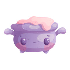 A cute witch's cauldron with a potion on a white background. The concept of autumn, Halloween. Children's vector design illustration for making postcards, postcards for printing, textiles, stickers