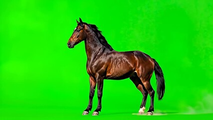 Majestic Brown Stallion Rearing and Walking on Green Screen. - Powered by Adobe