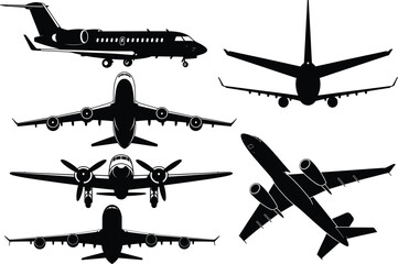 Airplane Silhouette Clipart SVG Vector Illustration. Flying Aircraft for Travel and Aviation Theme. Jet Airplane, Aircraft, Flight and Transportation Design Bundle.