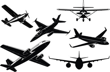 Airplane Silhouette Clipart SVG Vector Illustration. Flying Aircraft for Travel and Aviation Theme. Jet Airplane, Aircraft, Flight and Transportation Design Bundle.