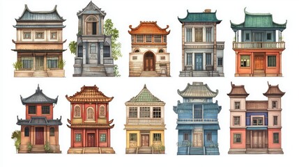 Collection of colorful and unique houses with distinct architectural styles
