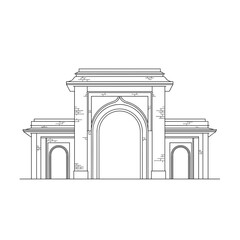 Temple entrance with arch in traditional architectural style  