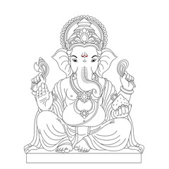 Ganesha statue in traditional style with intricate details outlined  