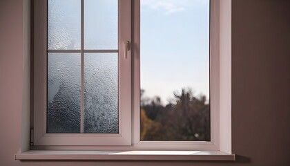 Fototapeta premium Window with frosted or foggy glass and a minimalist view on a cold day.