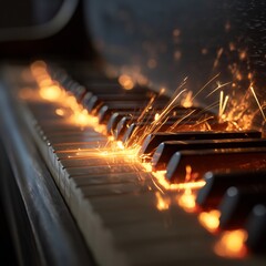 Piano keys illuminated sparks authentic teaching moment realistic human expressions natural soft lighting shallow DOF cinematic tones photorealistic DSLR photo with 85mm lens professional candid style