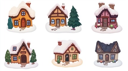Set of small houses with cheerful colors create a cozy village atmosphere