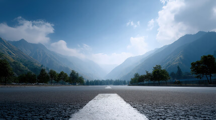 Road Leading Towards Mountains with Clear Sky and Scenic Landscape View on a Sunny Day