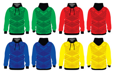 Long sleeve Hoodie jacket sweatshirt design template in vector, Hooded jacket sweater with front and back view, hooded winter jacket for Men and women.