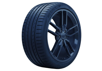 Isolated Performance Car Tire with Rim, Dark Blue – Vehicle Component for Speed and Control