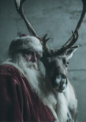 Santa and his reindeer traveling through the snow in a magical winter landscape. Perfect for Christmas illustrations, festive scenes, and holiday designs.