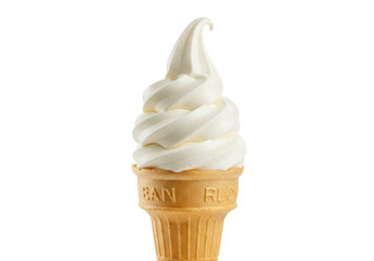 Isolated creamy vanilla soft serve ice cream cone, tasty summer snack or dessert treat