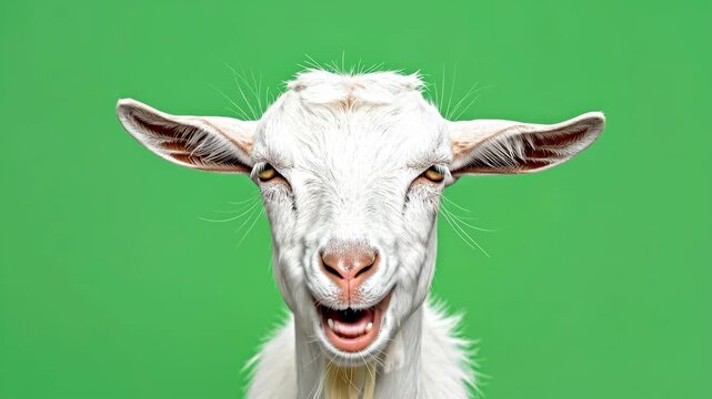 Funny White Goat Making Silly Faces on Green Screen.