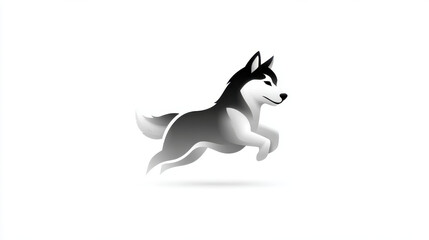 Obraz premium Running husky dog logo design in black and white with smooth gradient and shadow effect, symbolizing energy and agility in minimalist style